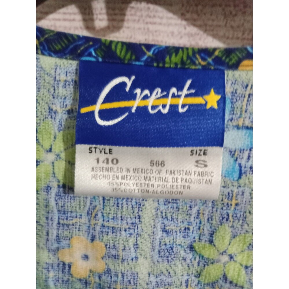 Crest Scrub Top Women’s Size Small Multi Colors Long Sleeves Snap Up Front - Picture 2 of 3